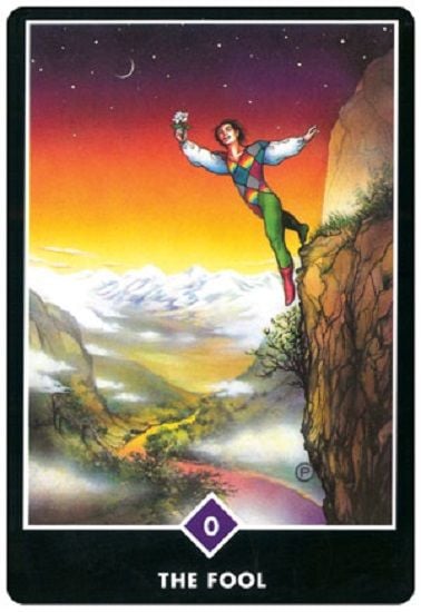 In the Osho Zen Tarot deck the Fool is classically depicted as dancing on the edge of a cliff, in a state of blissful contemplation.