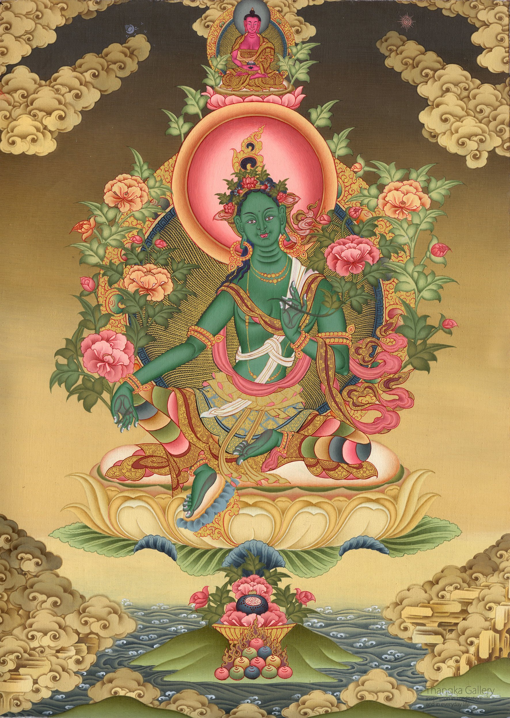 Green Tara with Amitabha her guru