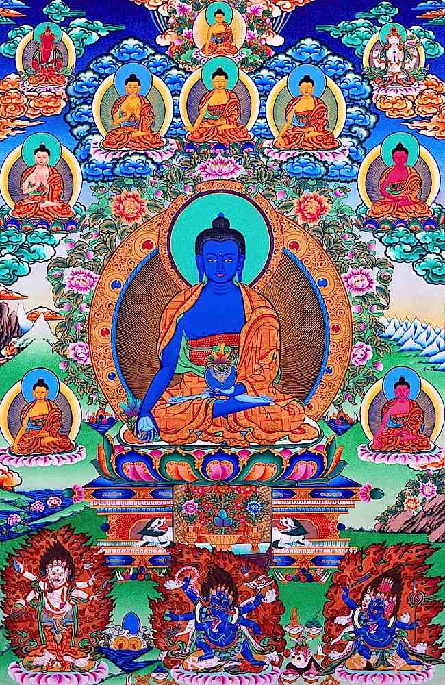 Lapis Lazuli Medicine Buddha, is a beloved healing Buddha. Bhaisajyaguru made 12 vows when he was still a Bodhisattva. Simply calling his name brings healing. 