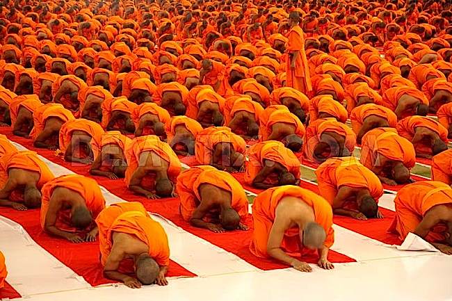 Monks prostrating.