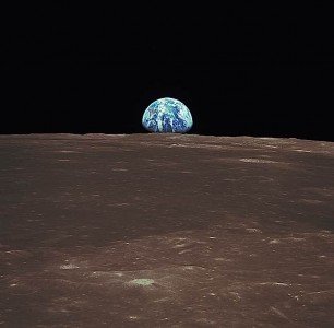 Buddha Weekly View from the Apollo 11 shows Earth rising above the moons horizon Buddhism