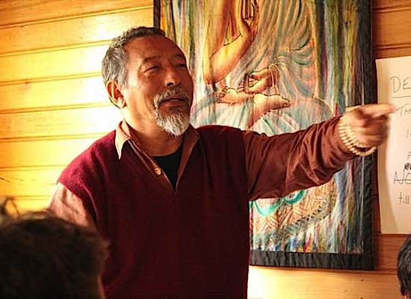 Venerable Zasep Tulku Rinpoche teaching students at Dorje Ling. Rinpoche often teaches the importance of death meditation.