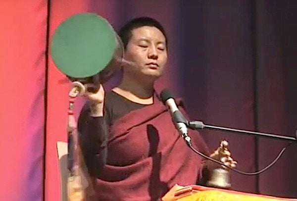 Internationally popular singing/chanting star, Tibetan Buddhist nun Ani Choying Drolma performs the Chod drum and chant. See video below.