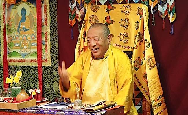 Venerable Acharya Zasep Tulku Rinpoche teachings on La Gug. Still frame from part 1 video "Symptoms of Losing La"