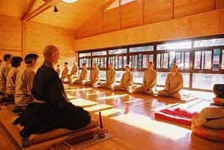 Zen meditation at Rinzai Zen Hall in a formal group setting.