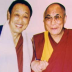 His Holiness Menri Trizin 33rd left and H H the Dalai Lama right