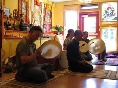 Buddha Weekly bc gaden choling Theodore Tsaousidis leading drumming Buddhism