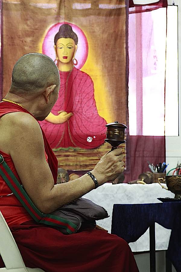 Buddha Weekly H.E. Garchen Rinpoche spinning wheel at Galgamani Art Project Buddha Poster Buddhism