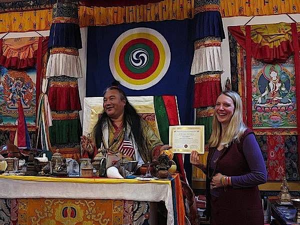 Buddha Weekly Lama Dr. Shannon Young teaching beside her teacher Dzogchen Khenpo Choga Rinpoche Buddhism