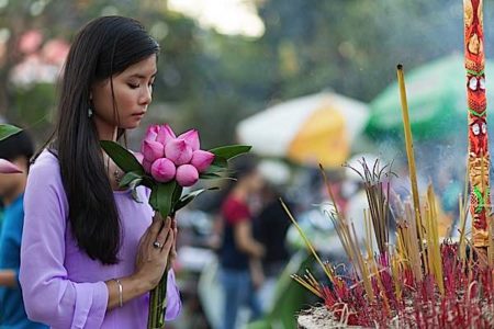 Buddha Weekly Flower and joss stick offerings to Buddha at temple Buddhism