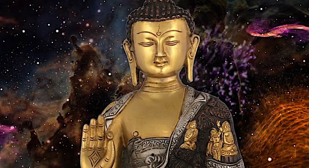 Buddha Weekly Medicine Buddha Sutra against starry sky Buddhism