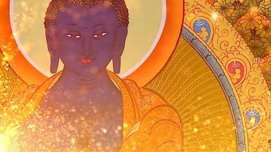 Buddha Weekly Medicine Buddha Sutra tangkha with golden glow Buddhism