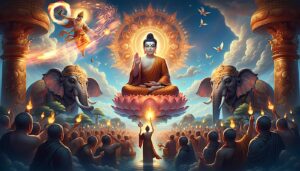 8 Buddhas miracle of elephants and Vajrapani with flamesBuddha Weekly