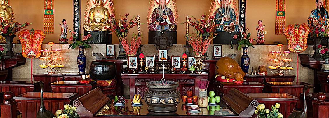 Buddha Weekly A Shrine at Fung Loy Taoist Tao Chi International Centre and Temple Buddha Confusius and Lao Tzi together Buddhism