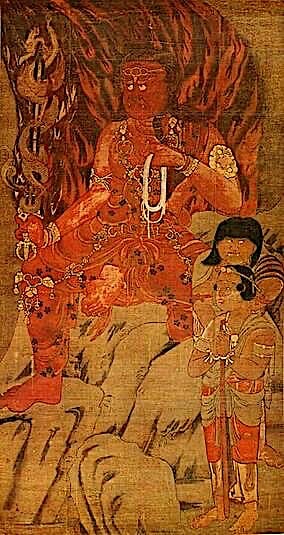 Buddha Weekly Aka Fudo RED Fudo Japan with attendancts Kongara and Seitaka Doujis copy Buddhism