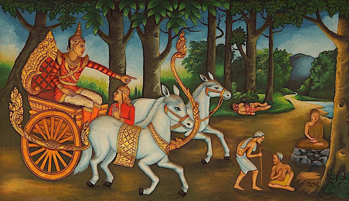 Prince Siddartha encounters the four sites, one of which was death.