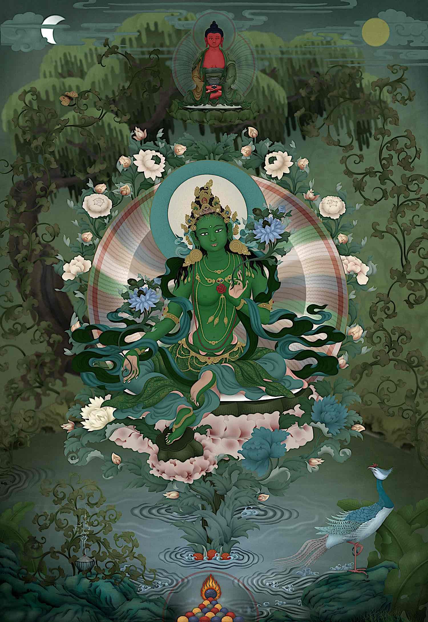 Buddha Weekly Chittamani Tara with Amitabha extra uptala flower copy Buddhism 2