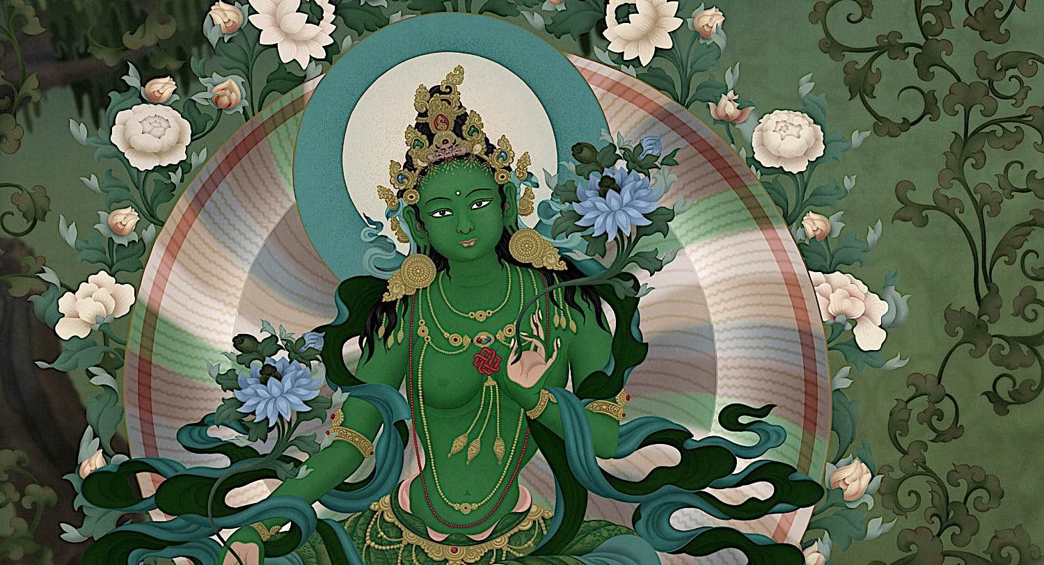 Chittamani Tara (Cittamani) detail from a beautiful thangka by Jampay Dorje (Ben Christian).