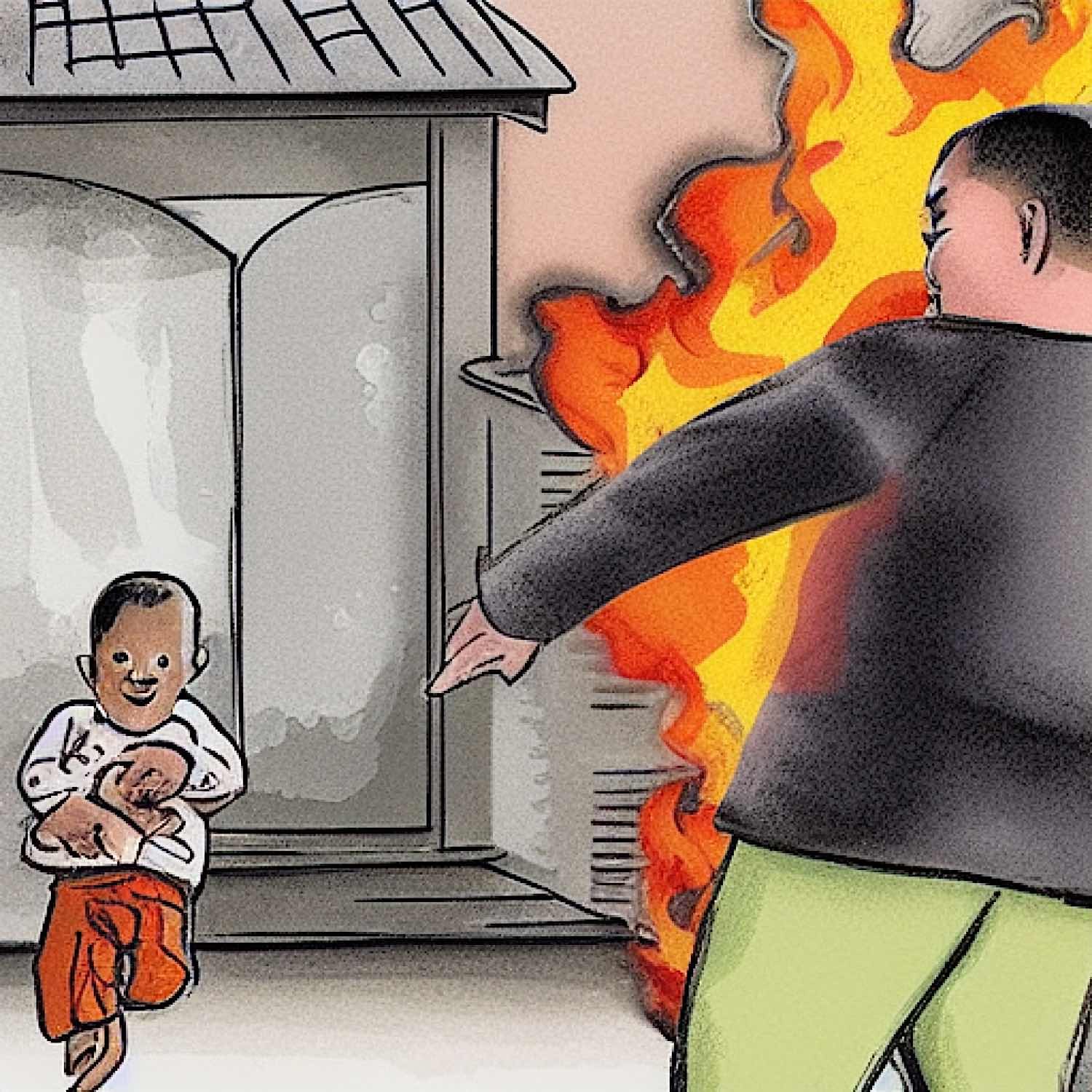 Buddha Weekly Father rescues children parable of burning building JasperArt 2022 10 02 11.17.00 2 Buddhism