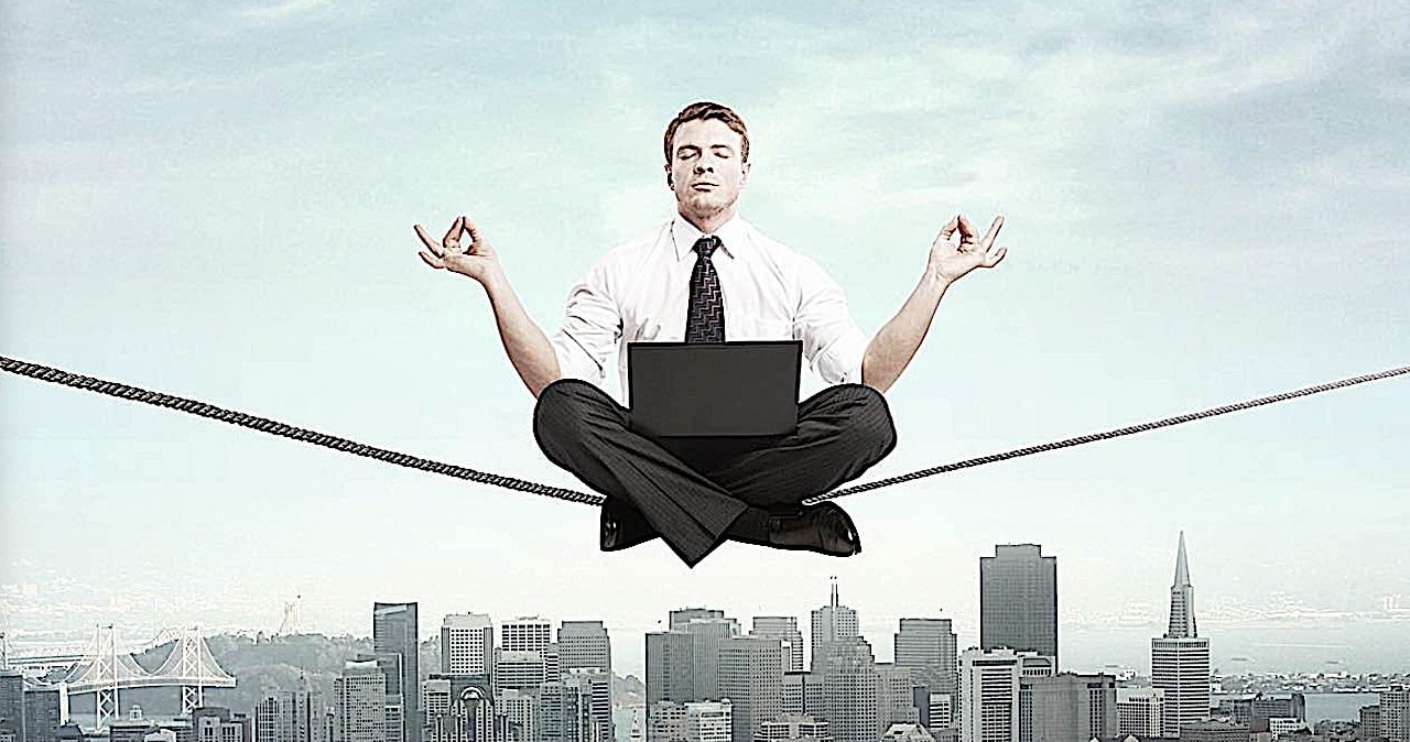 Buddha Weekly Feature Image Dreamstime man on Meditation tight rope Buddhism