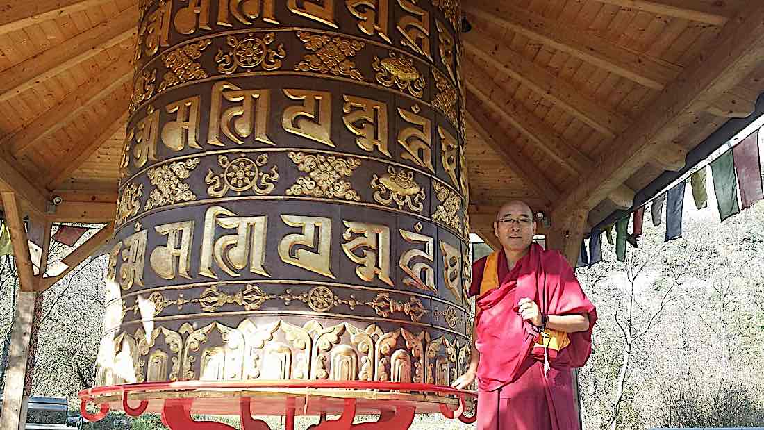 Buddha Weekly Geshe Sherab and giant prayer wheel Buddhism