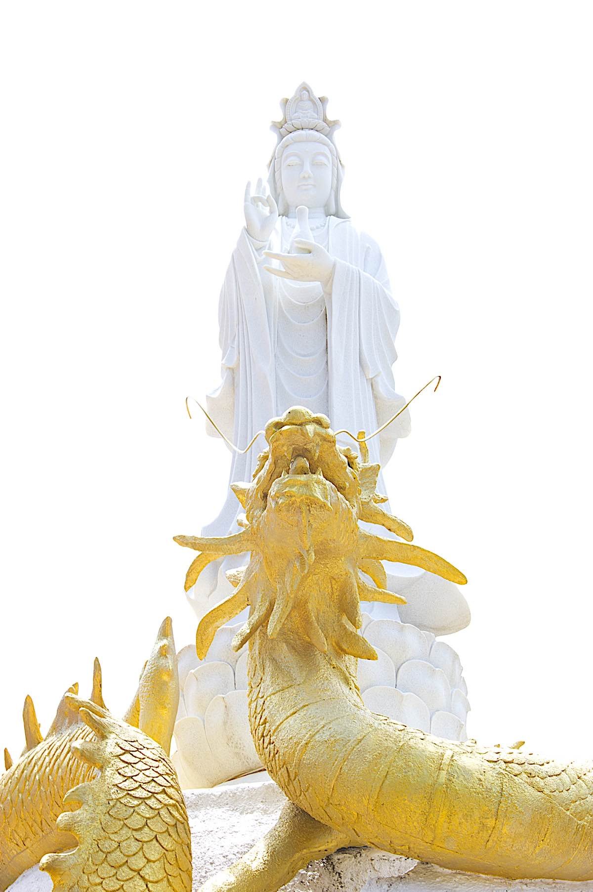 Buddha Weekly Guan Yin standing on immortal dragon dreamstime xxl 21029500 Buddhism