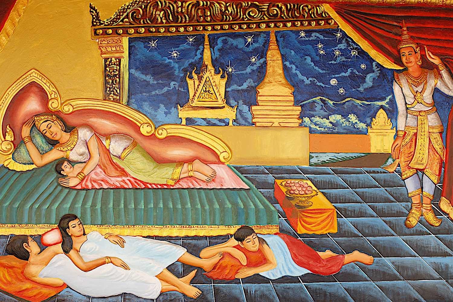 Buddha Weekly Image from preah Prom Rath Monestary depicting Siddartha return to palace after Rahula was born dreamstime l 232798713 Buddhism