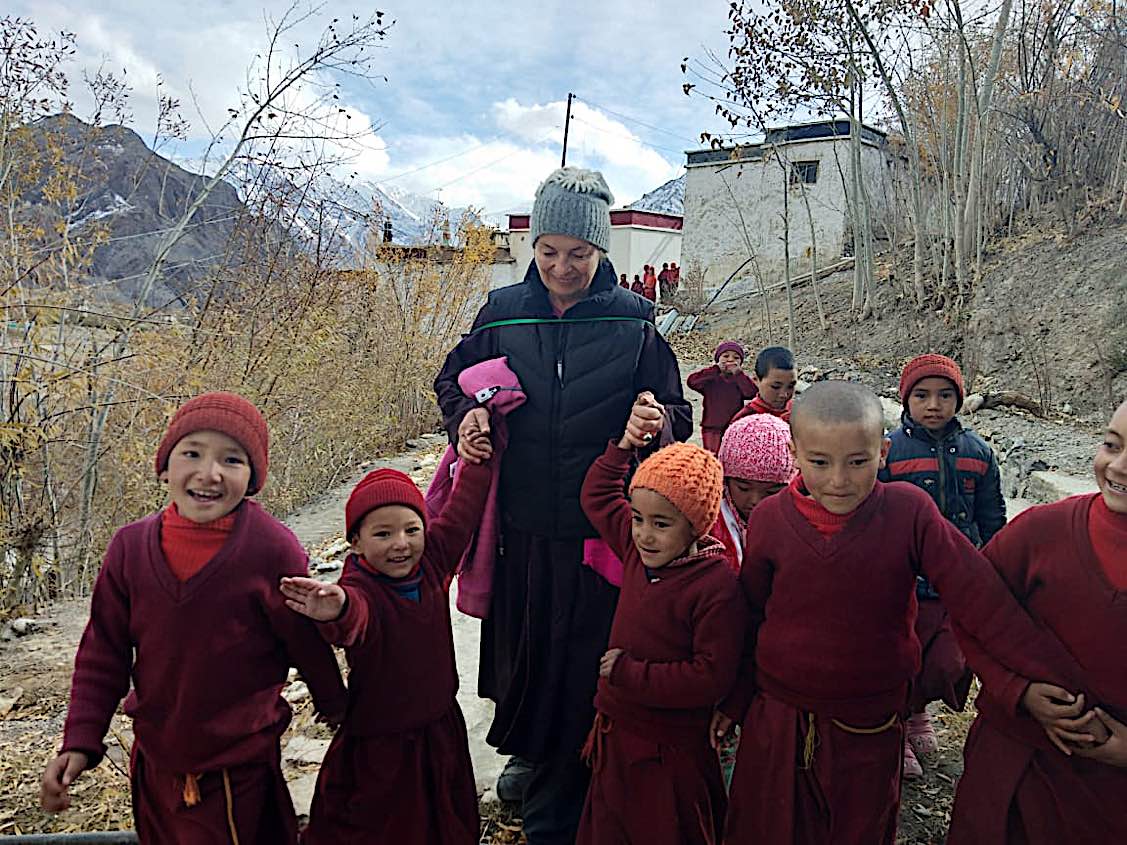 Buddha Weekly Irina from Gaden Relief with the young nuns Zangla Byangchub Choling Nunnery in Zanskar Valley Ladakh India Buddhism