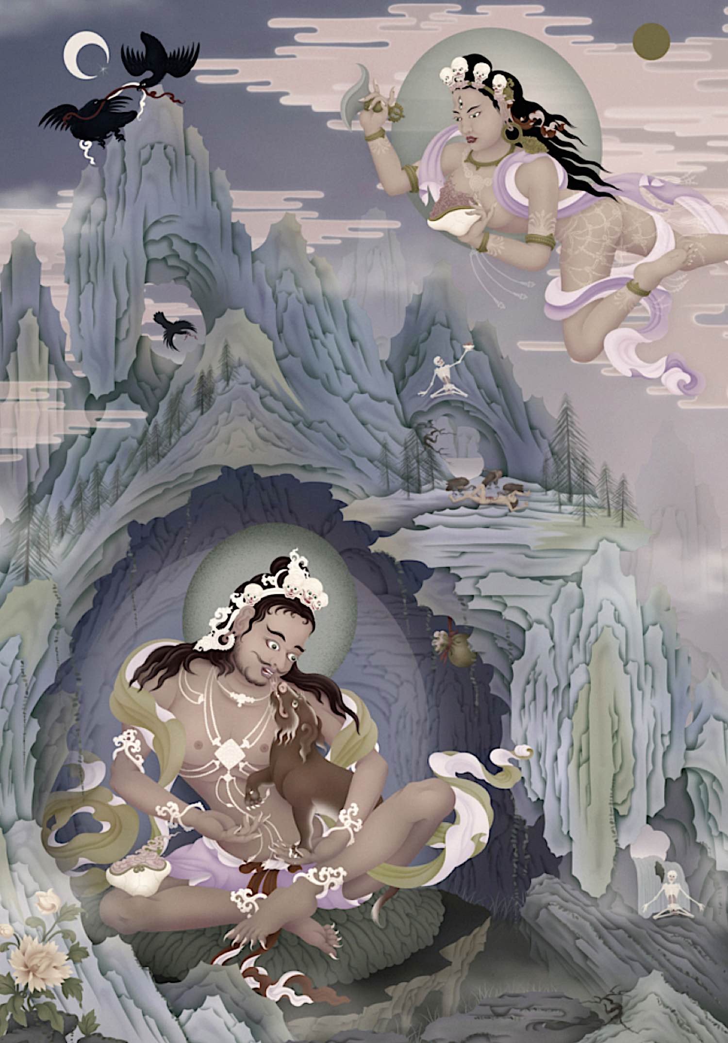 Buddha Weekly Kukkuripa Mahasiddha and his dog painting by Ben Christian Jampay Dorje Buddhism