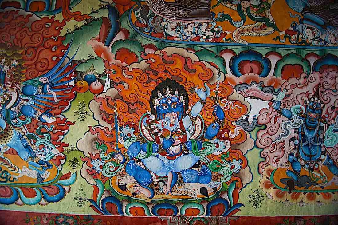 Buddha Weekly Mahakala and Consort four arms Buddhist Protector image Bhutan Jiali Chen Buddhism