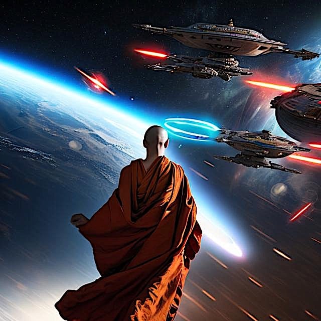 Buddha Weekly Monk in space concept Varjayana Buddhism