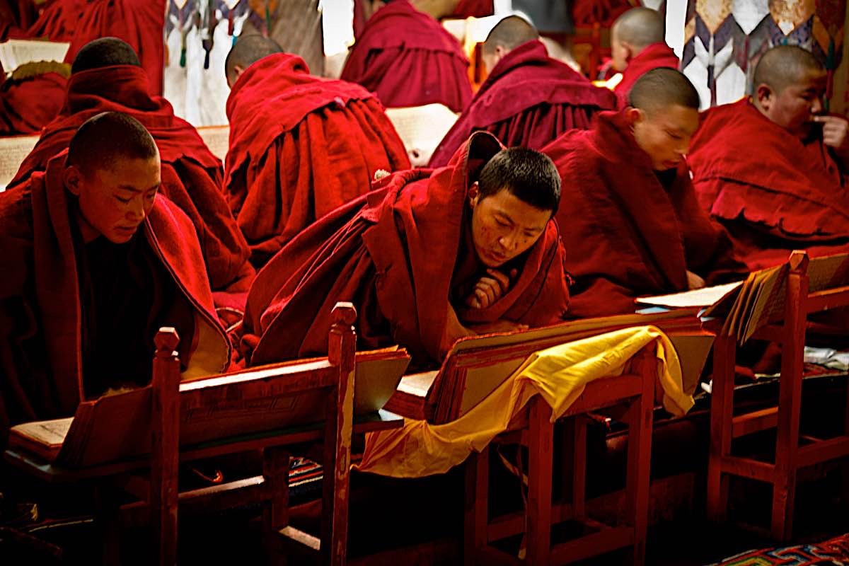 Buddha Weekly Monks practicing Sadhana at Drepung Monastery Lhasa Tibet dreamstime l 47678154 Buddhism