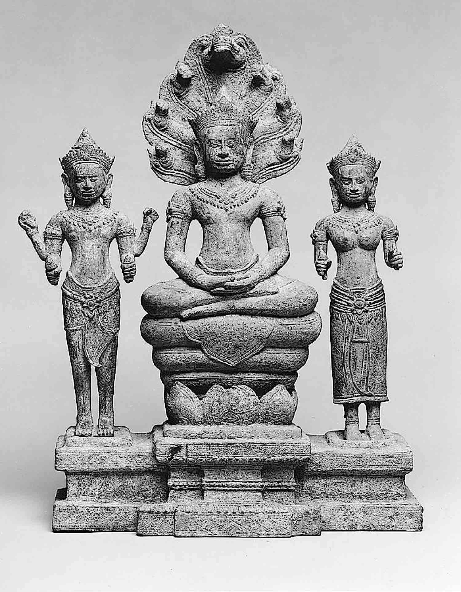 Buddha Weekly Naga Protected Buddha with Avalokiteshvara and Prajnaparamita sculpture 12th Century Buddhism