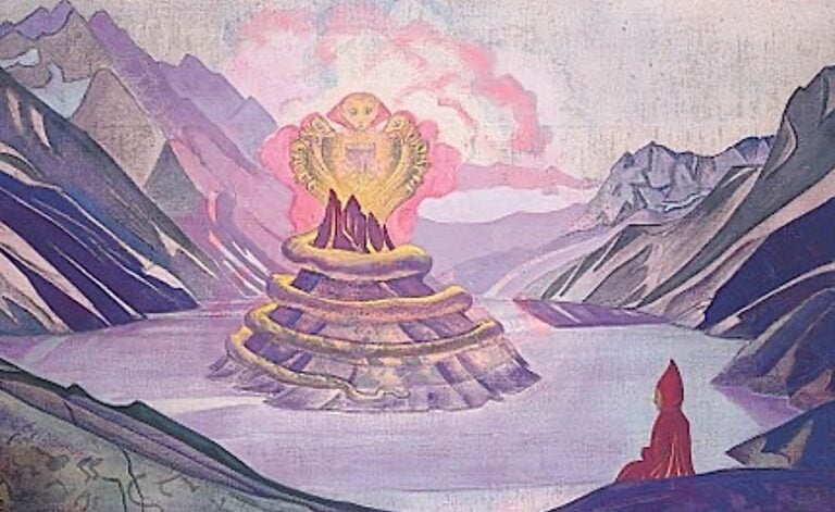 Nagas emerging from a sacred lake, painting by Russian artist Nicholas Roerich.