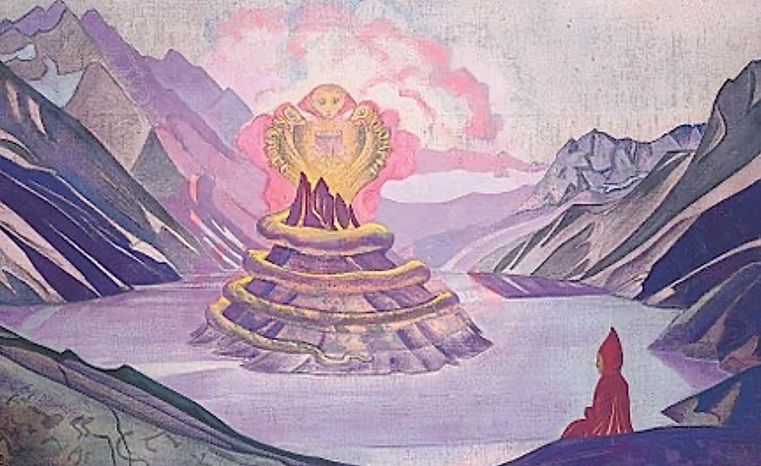 Nagas emerging from a sacred lake, painting by Russian artist Nicholas Roerich.