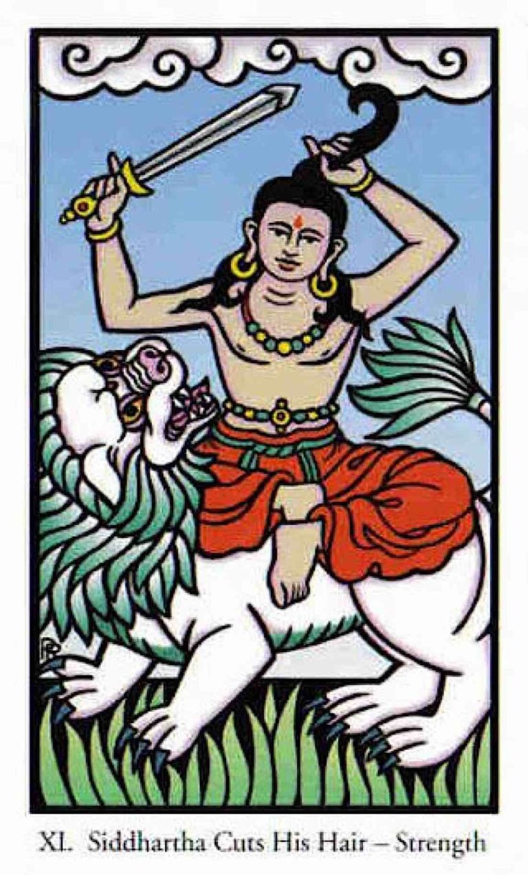 BuddhaWeeklySiddartha cuts his hair as Strength card Buddha tarot