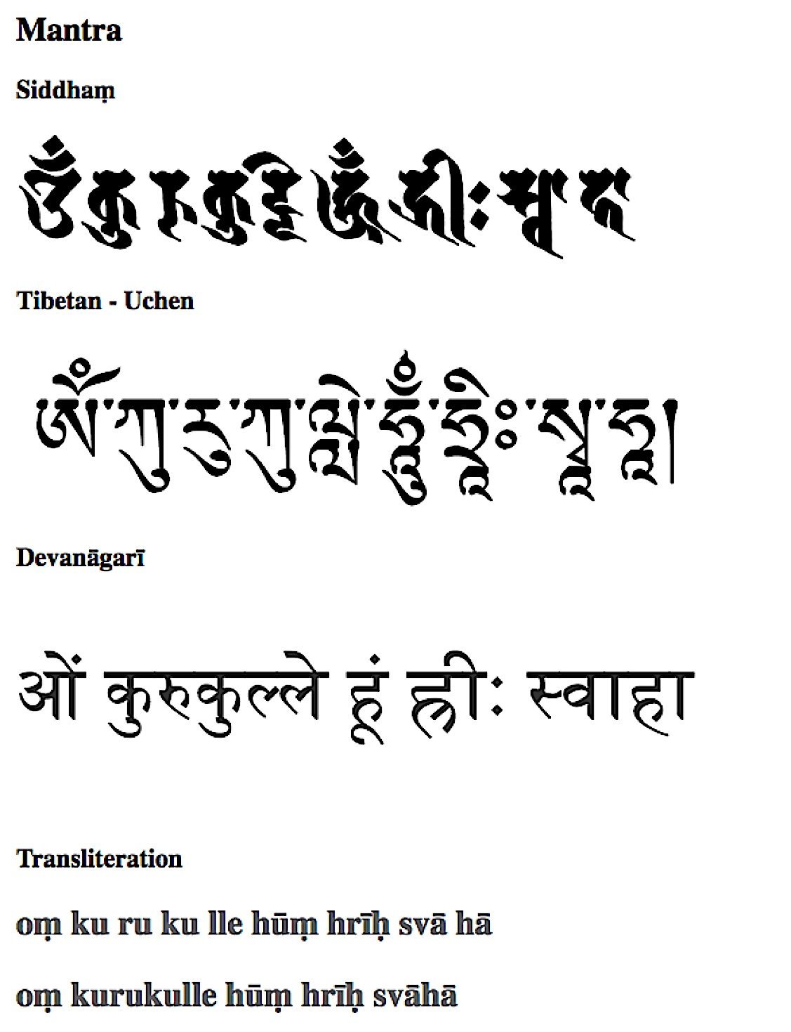 Buddha Weekly Siddham Tibetan and Devangari English mantras of Kurukulla Buddhism