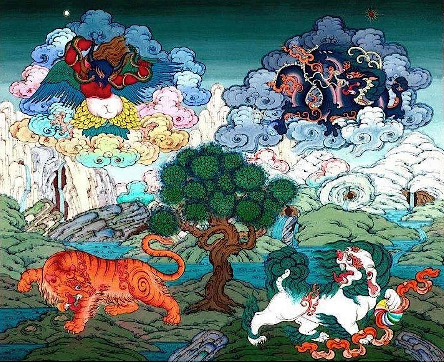 Buddha Weekly Tak Seng Chung Druk Tiger Snow Lion Garuda Dragon Four Dignities Buddhism