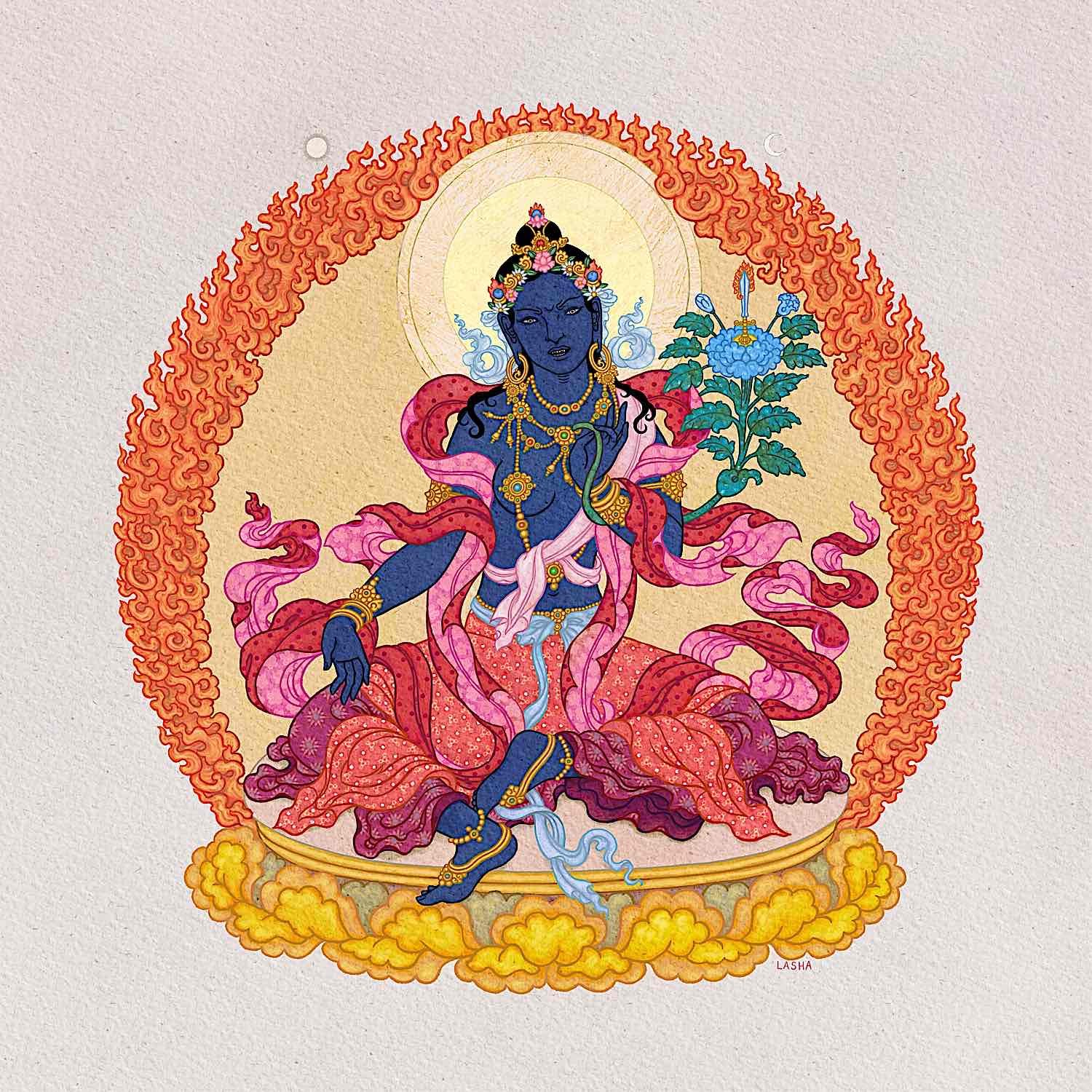 Buddha Weekly Tara 7 Tara who is invincible Drolma Shyenkyi Mitupma Black flaming sword acvitiy dispels war and natural disasters Buddhism