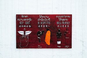 Buddha Weekly Temple manners sign in temple in Luang Prabng Laos dreamstime l 150705023 Buddhism