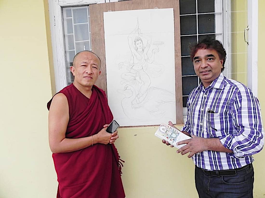 Buddha Weekly V V Sapar scetches the 18th Tara of 21 Taras according to Surya Gupta Tradition for Dzongsar Rinpoche to discuss and approve Buddhism