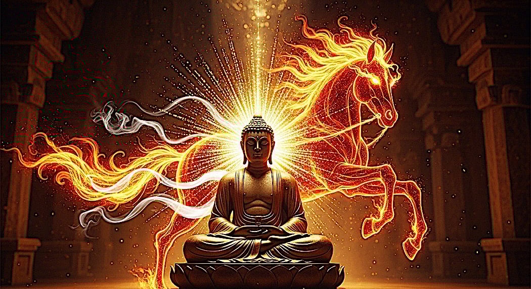 Harness the FIRE HORSE 2026: 3 Buddhist Steps for Explosive Prosperity: Auspiciousness Practices 3 Buddha and fire horse 18Buddha Weekly