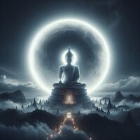 Buddha in front of moon halo