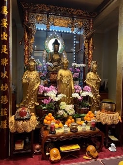 San Francisco’s Tu Quang Temple: Vietnamese Buddhism and Regeneration in the Heart of the City 3 Central shrine to Buddha at Vietnamese Buddhist Association of San Frencisco copyright Anna Hennessey 2023