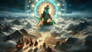 Green Tara watching over caravan of travellers