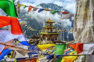 Hanging prayer flags to bless all beings Taktsang Gompa India Tawang District Arunachal Pradesh india which was visited by Guru Rinpoche in 8th century dreamstime xl 91791725