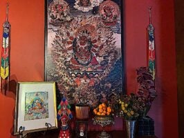 Hayagriva on a fireplace mantle as altarBuddha Weekly