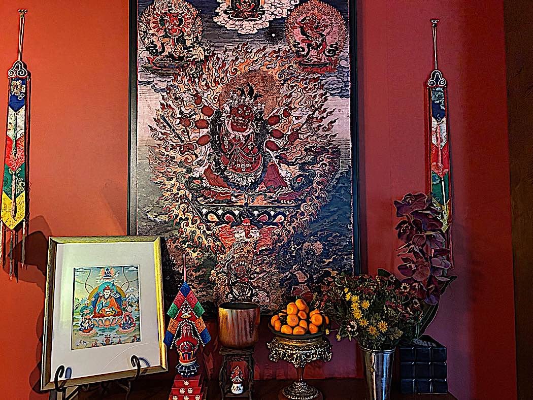 Hayagriva on a fireplace mantle as altarBuddha Weekly