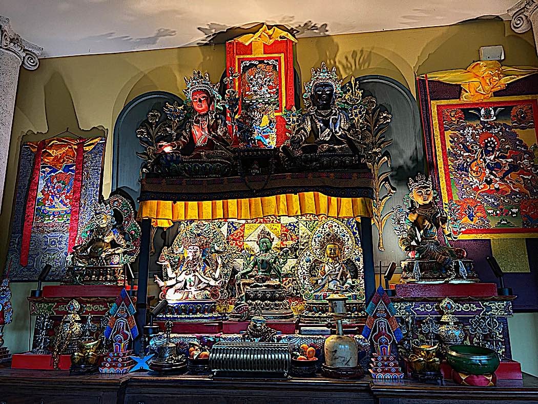 Home Altar with Tara in centre along with Ushnisha Vijaya and Vajrasattva Hayagriva Palen Lhamo VajrakilayaBuddha Weekly