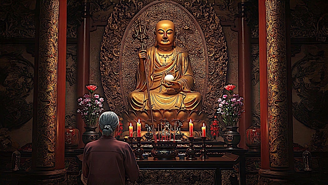 Kṣitigarbha praying upscaled 41Buddha Weekly